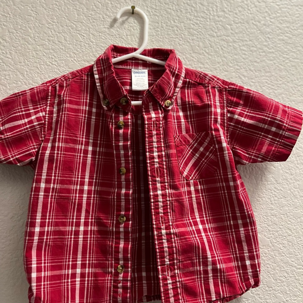 Toddler shirt, red and white plaid